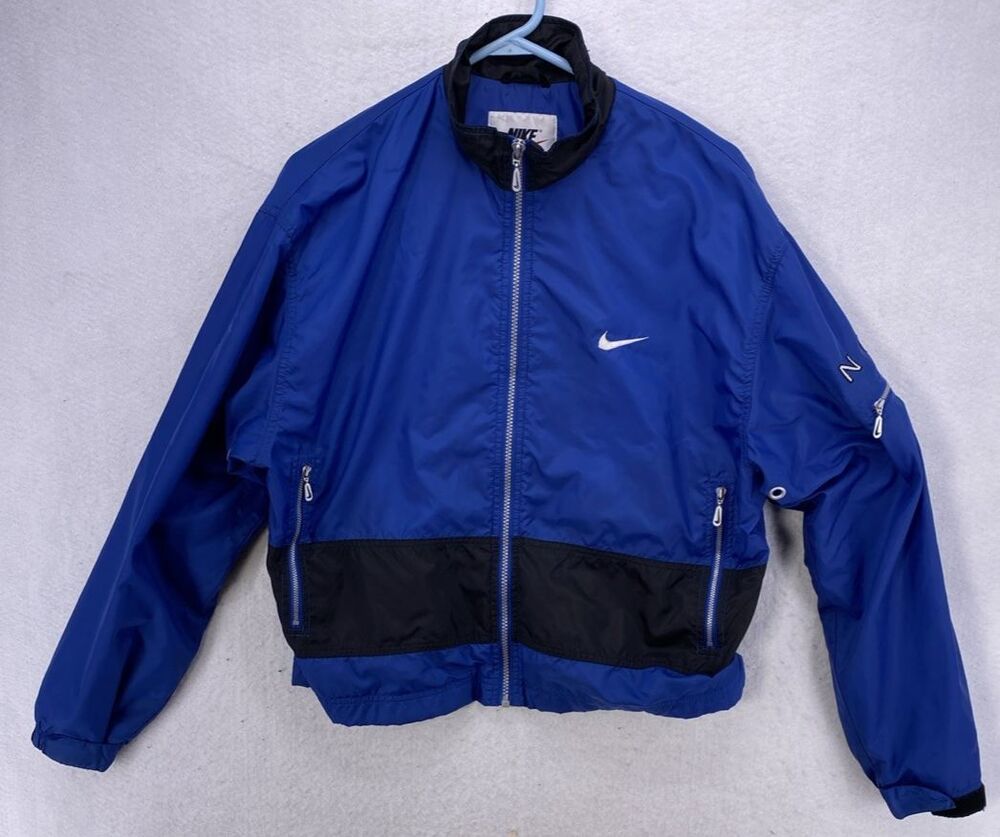 Vintage Nike Windbreaker Jacket Youth Large L 12-14 Blue Black White Swoosh